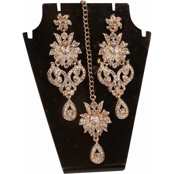 Indian Jewelry Earrings Maang Tikka Set for Women Bridal Headpiece Accessories